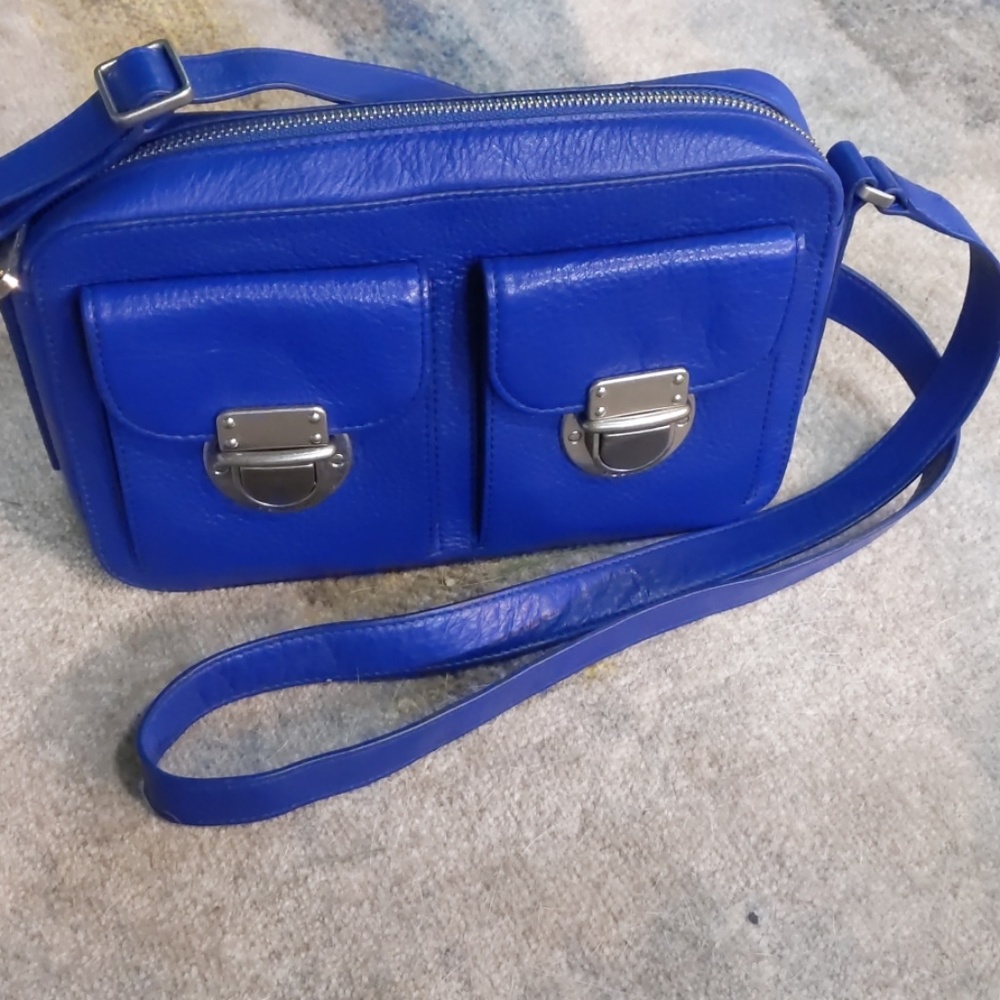 NEW Fossil Blue leather messenger crossbody purse